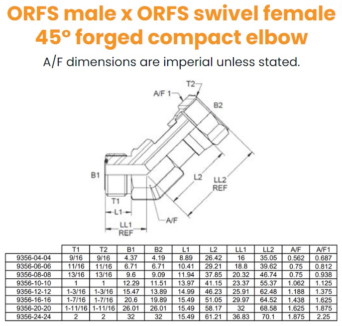 9/16 Orfs M/F 45° Compact Hydraulic Adaptor